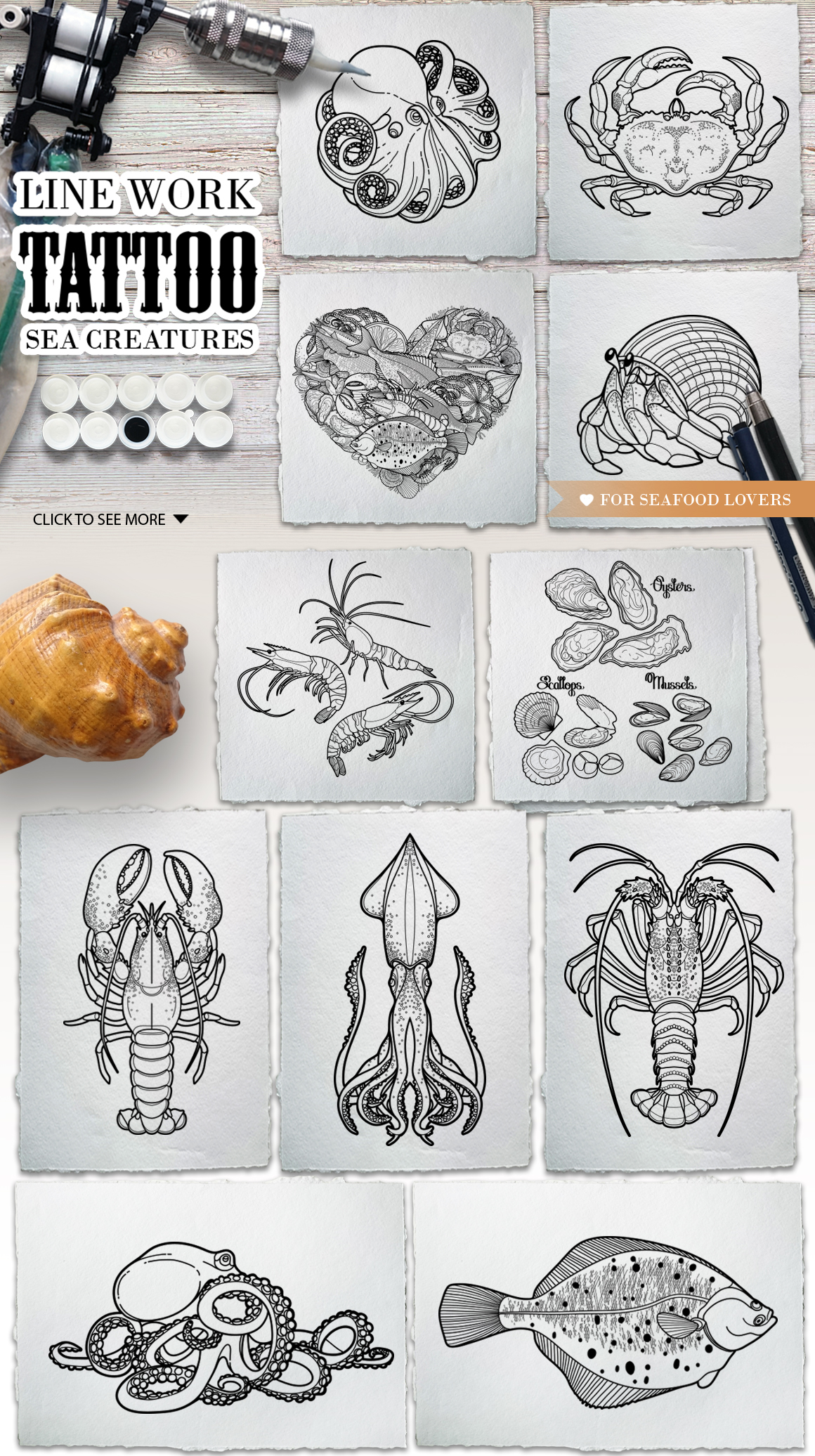 Ocean collection for tattoo design Ocean collection for tattoo design