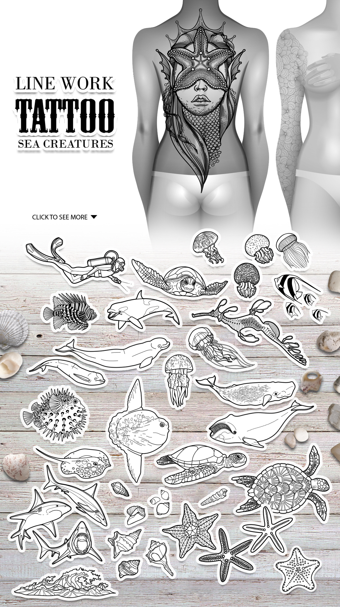 Ocean collection for tattoo design