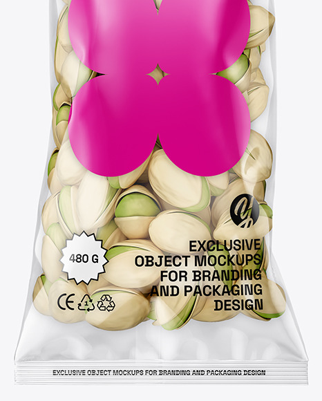 Clear Plastic Flow Pack w/ Pistachios Mockup