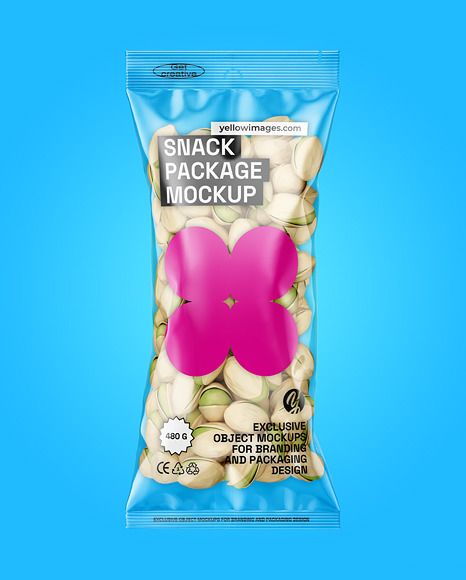 Clear Plastic Flow Pack w/ Pistachios Mockup