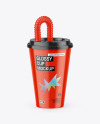 Glossy Cup with Flex Straw Mockup