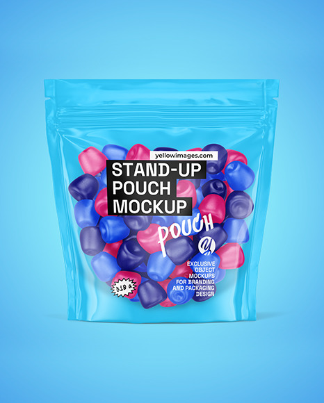 Stand-up Pouch with Gummies Mockup