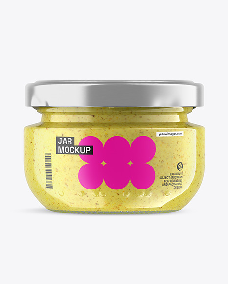 Clear Glass Jar with Mustard Sauce Mockup