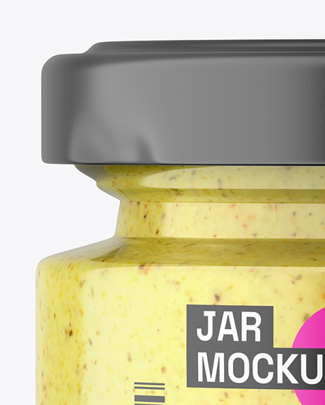 Clear Glass Jar with Mustard Sauce Mockup