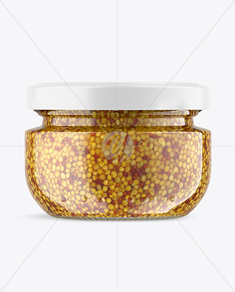 Clear Glass Jar with Mustard Sauce Mockup