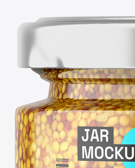 Clear Glass Jar with Mustard Sauce Mockup