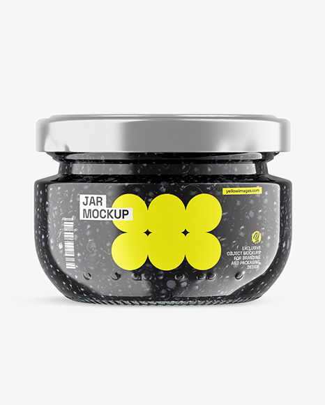 Clear Glass Jar with Black Caviar Mockup