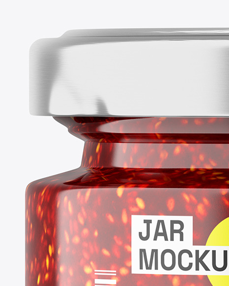 Clear Glass Jar with Raspberry Jam Mockup