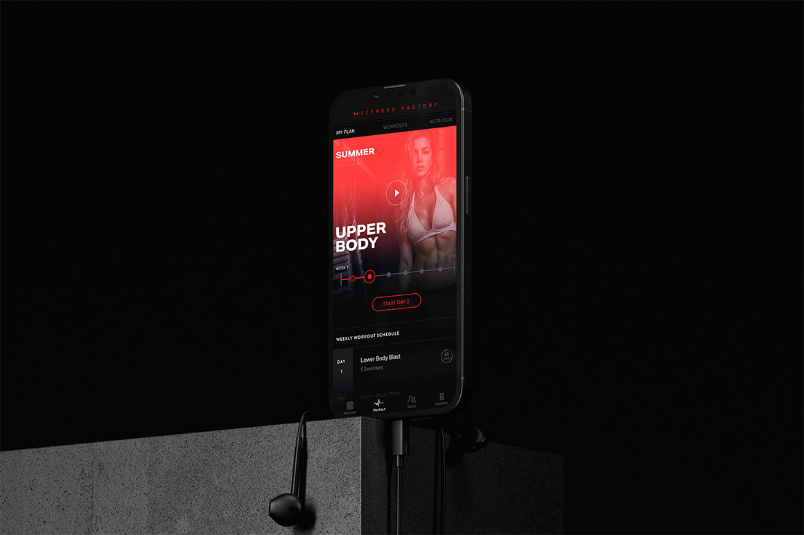 Smartphone On Concrete Showcase Black Scene Mockup