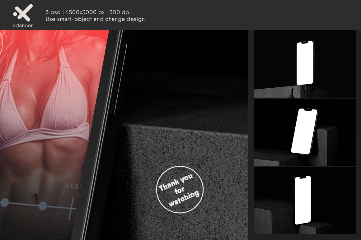 Smartphone On Concrete Showcase Black Scene Mockup Smartphone On Concrete Showcase Black Scene Mockup