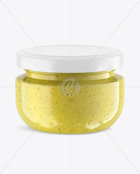 Clear Glass Jar with Mustard Sauce Mockup