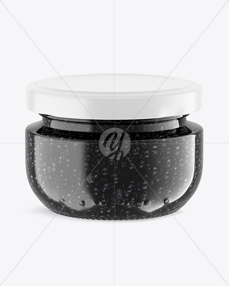 Clear Glass Jar with Black Caviar Mockup