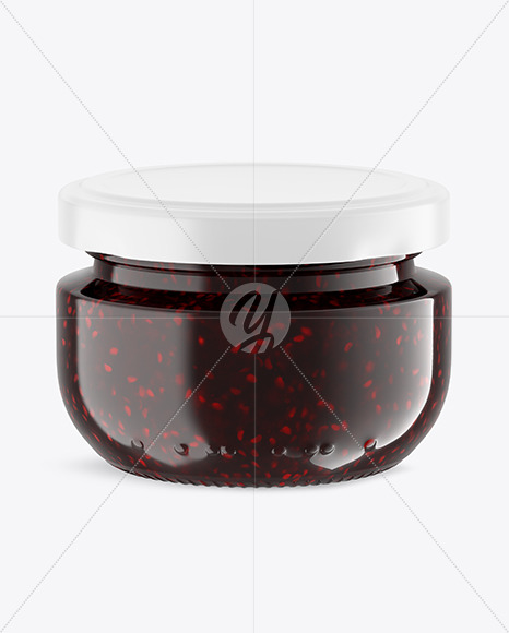 Clear Glass Jar with Raspberry Jam Mockup