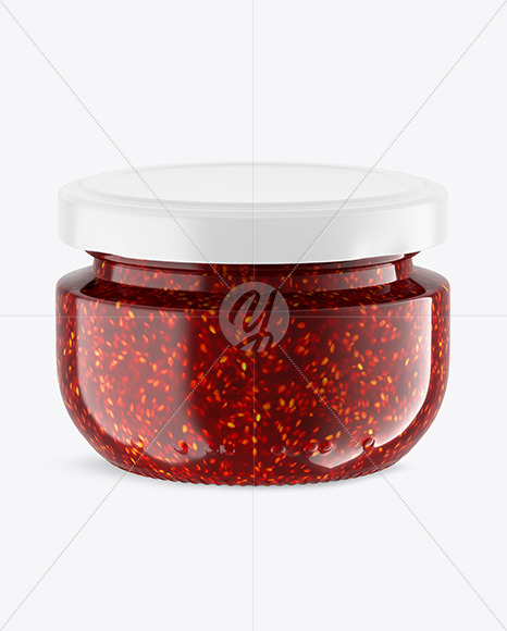 Clear Glass Jar with Raspberry Jam Mockup