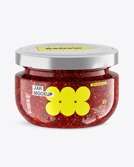 Clear Glass Jar with Raspberry Jam Mockup