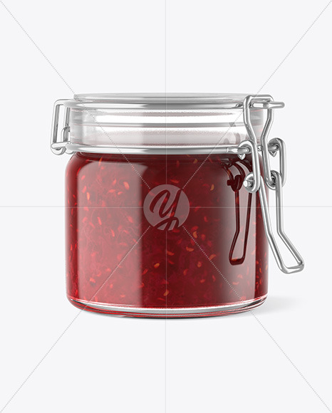 Clear Glass Jar With Raspberry Jam Mockup