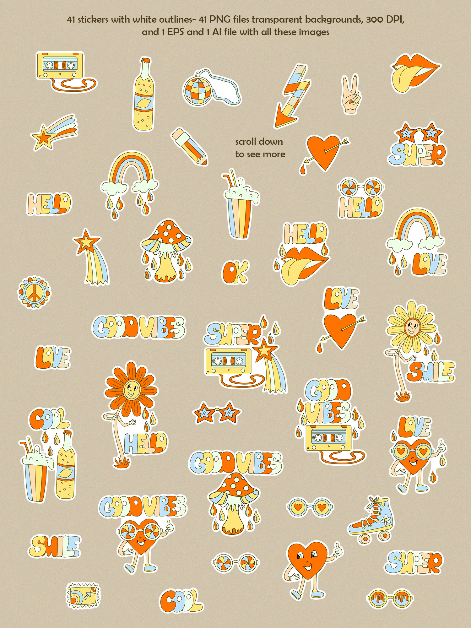 Good Vibes Retro 70s Clipart