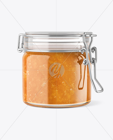 Clear Glass Jar With Apricot Jam Mockup