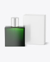 Green Glass Perfume Bottle with Box Mockup