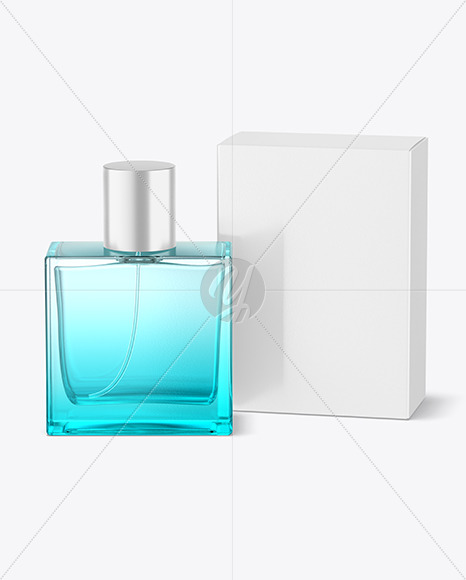 Colored Glass Perfume Bottle with Box Mockup