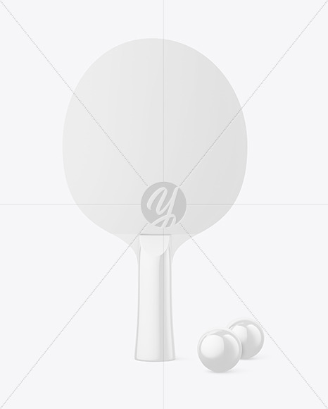 Glossy Ping Pong Paddle & Balls Mockup