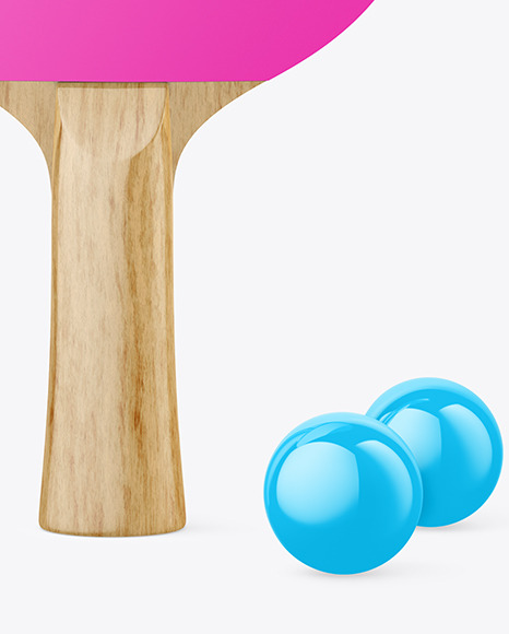 Ping Pong Paddle with Wooden Handle & Balls Mockup