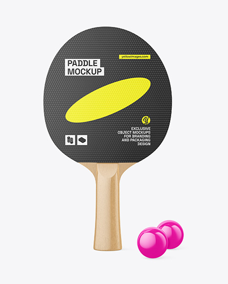 Ping Pong Paddle with Wooden Handle & Balls Mockup