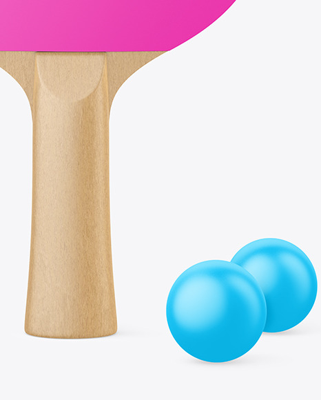 Ping Pong Paddle with Wooden Handle & Balls Mockup