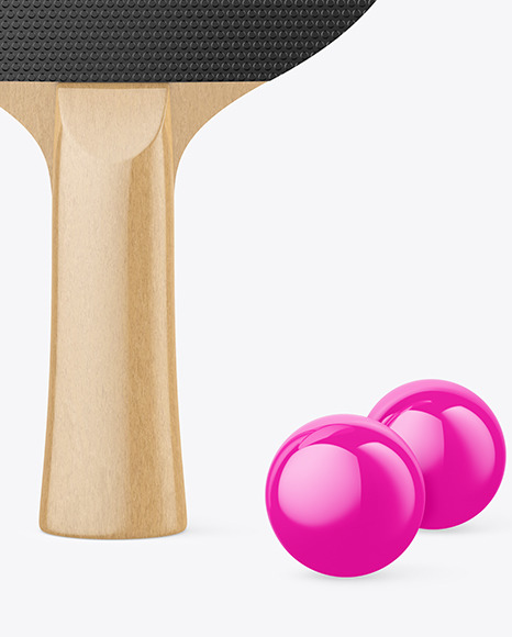 Ping Pong Paddle with Wooden Handle & Balls Mockup