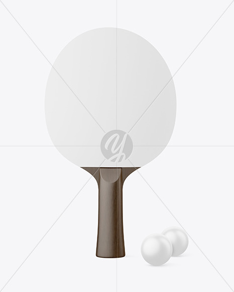 Ping Pong Paddle with Dark Wooden Handle & Balls Mockup