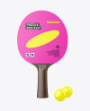 Ping Pong Paddle with Dark Wooden Handle & Balls Mockup