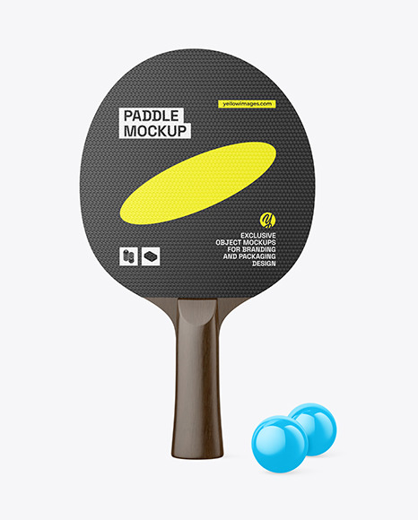 Ping Pong Paddle with Dark Wooden Handle & Balls Mockup