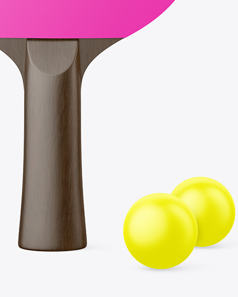 Ping Pong Paddle with Dark Wooden Handle & Balls Mockup