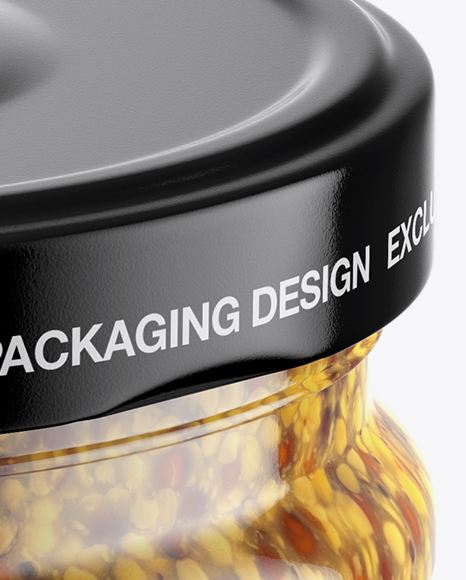 Clear Glass Jar with Wholegrain Mustard Mockup (High-Angle Shot)