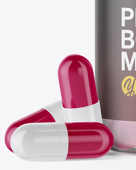 Clear Bottle with Pills Mockup Clear Bottle with Pills Mockup
