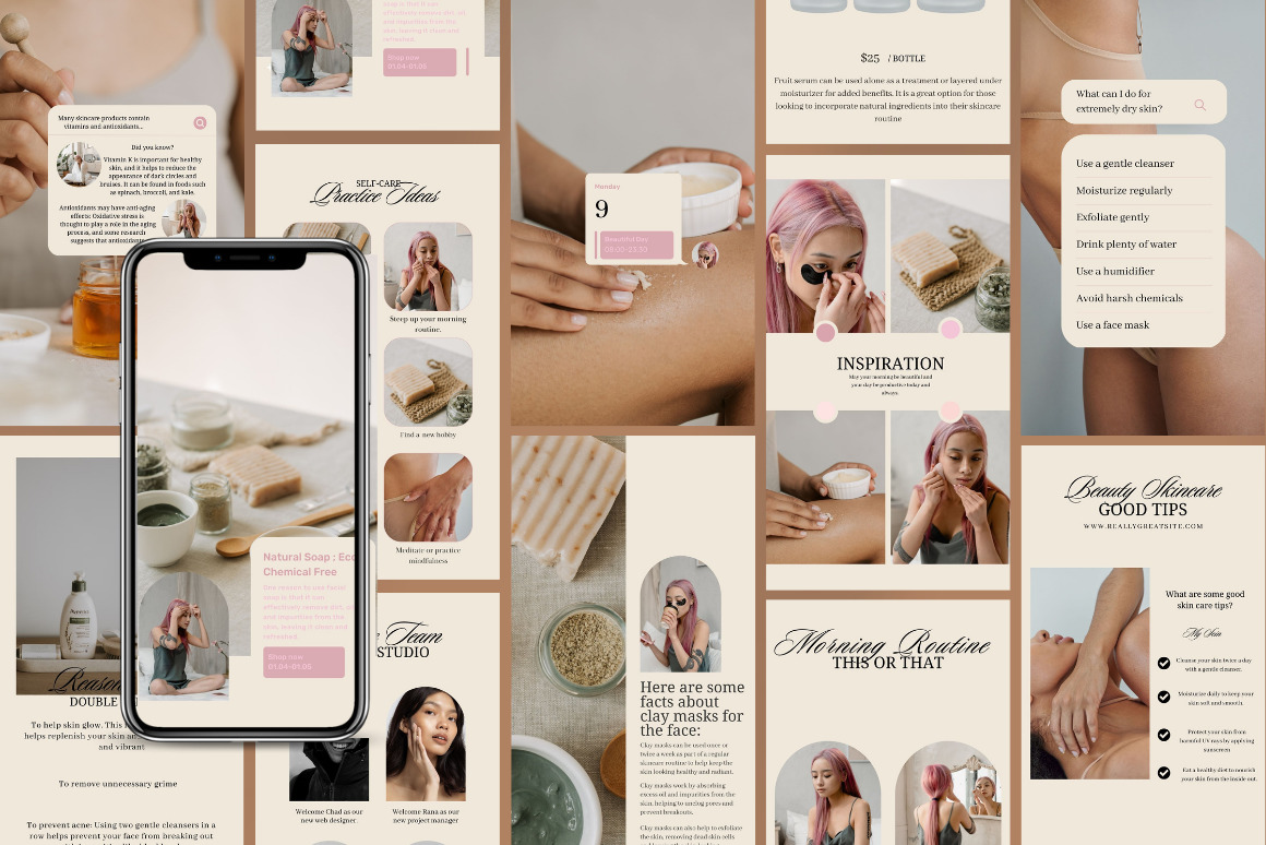 15 Elegant Instagram Story Canva Templates - Skincare &amp; Selfcare Social Media