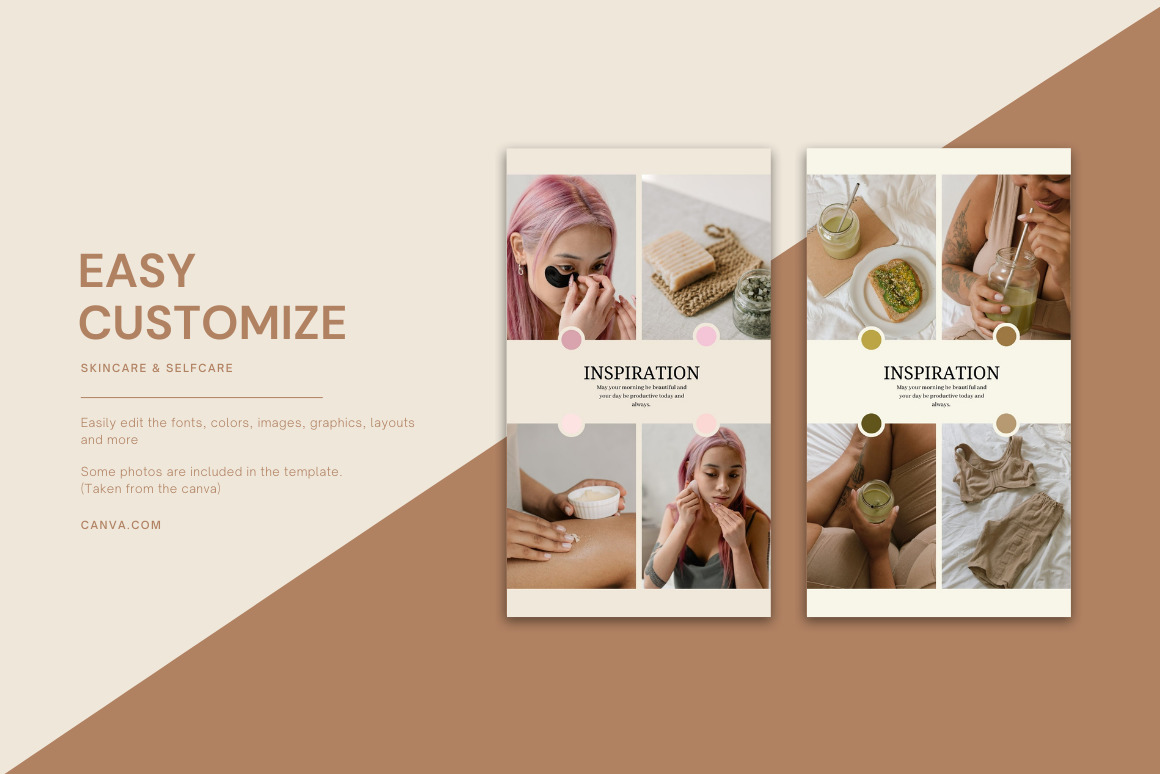 15 Elegant Instagram Story Canva Templates Skincare And Selfcare Social Media On Yellow Images 5573