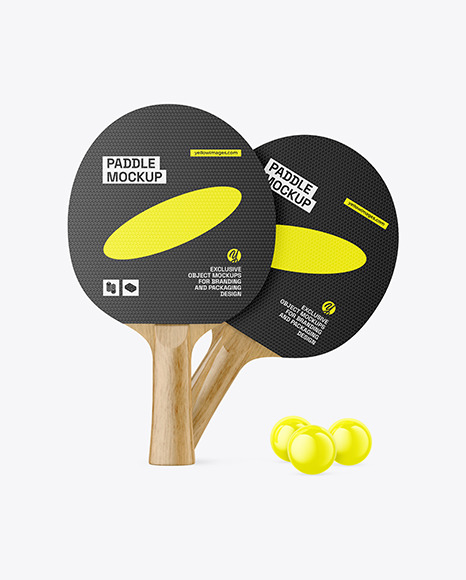 Two Ping Pong Paddles with Wooden Handles & Balls Mockup