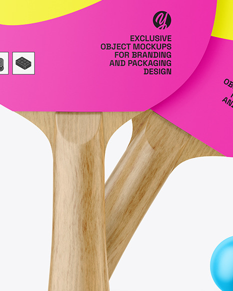 Two Ping Pong Paddles with Wooden Handles & Balls Mockup