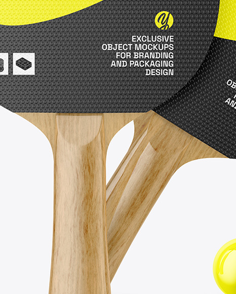 Two Ping Pong Paddles with Wooden Handles & Balls Mockup