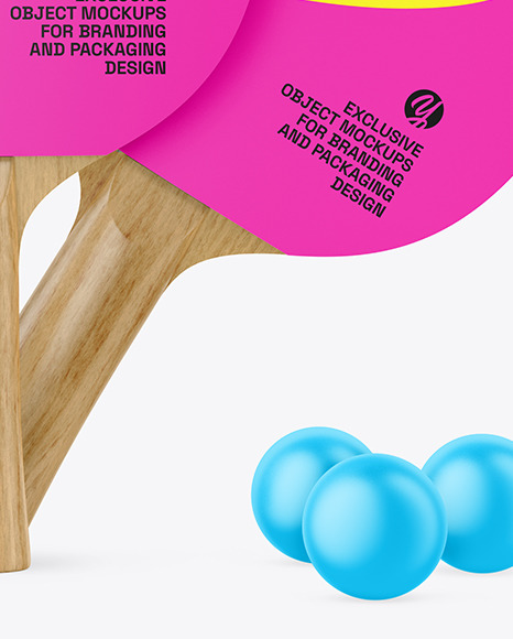 Two Ping Pong Paddles with Wooden Handles & Balls Mockup