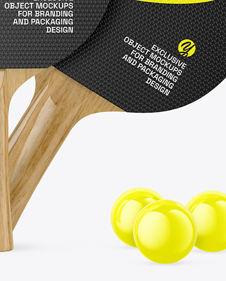Two Ping Pong Paddles with Wooden Handles & Balls Mockup