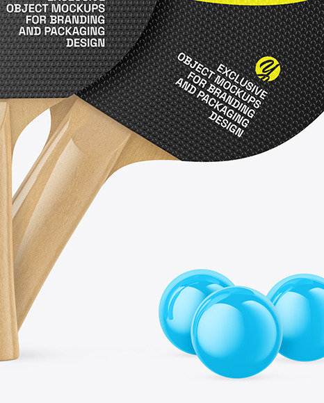 Two Ping Pong Paddles with Wooden Handles & Balls Mockup