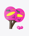Two Ping Pong Paddles with Dark Wooden Handles & Balls Mockup