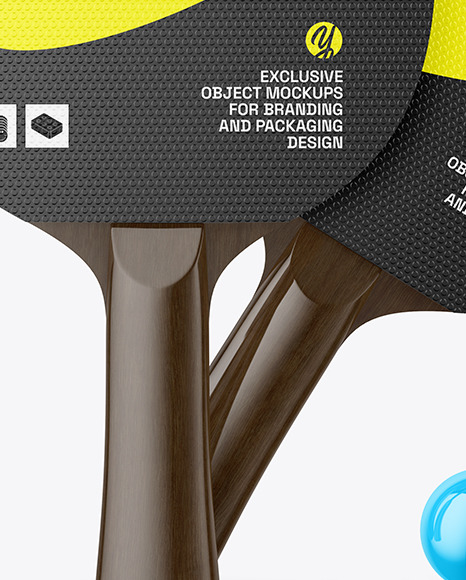 Two Ping Pong Paddles with Dark Wooden Handles & Balls Mockup