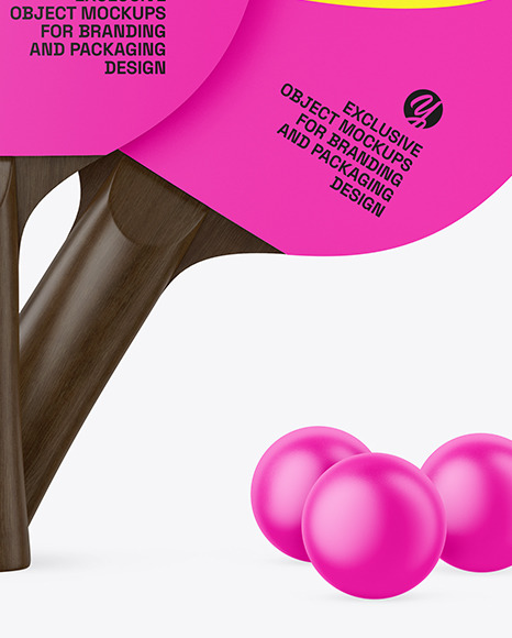 Two Ping Pong Paddles with Dark Wooden Handles & Balls Mockup