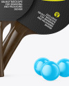 Two Ping Pong Paddles with Dark Wooden Handles & Balls Mockup