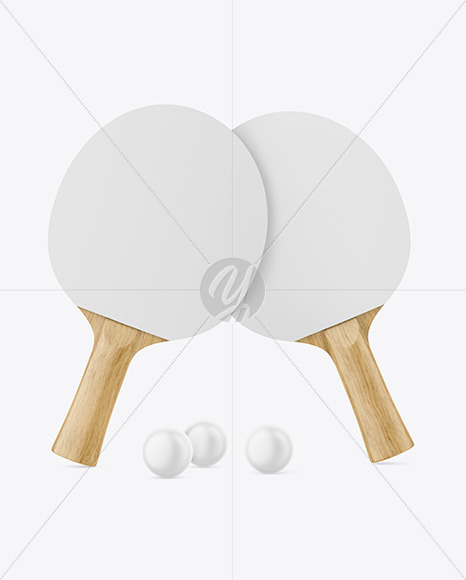 Two Ping Pong Paddles with Wooden Handles & Balls Mockup