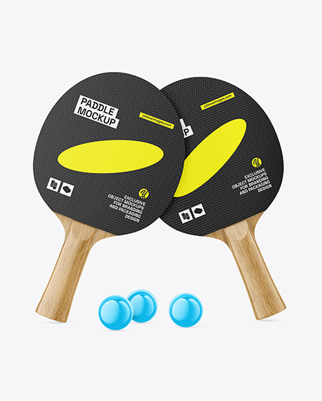 Two Ping Pong Paddles with Wooden Handles & Balls Mockup