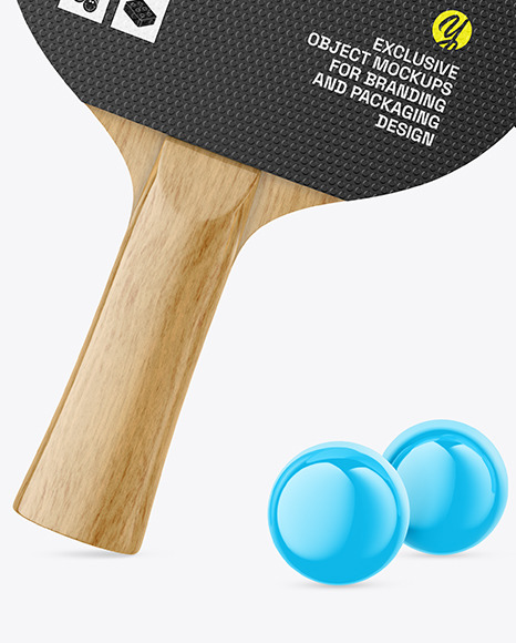 Two Ping Pong Paddles with Wooden Handles & Balls Mockup